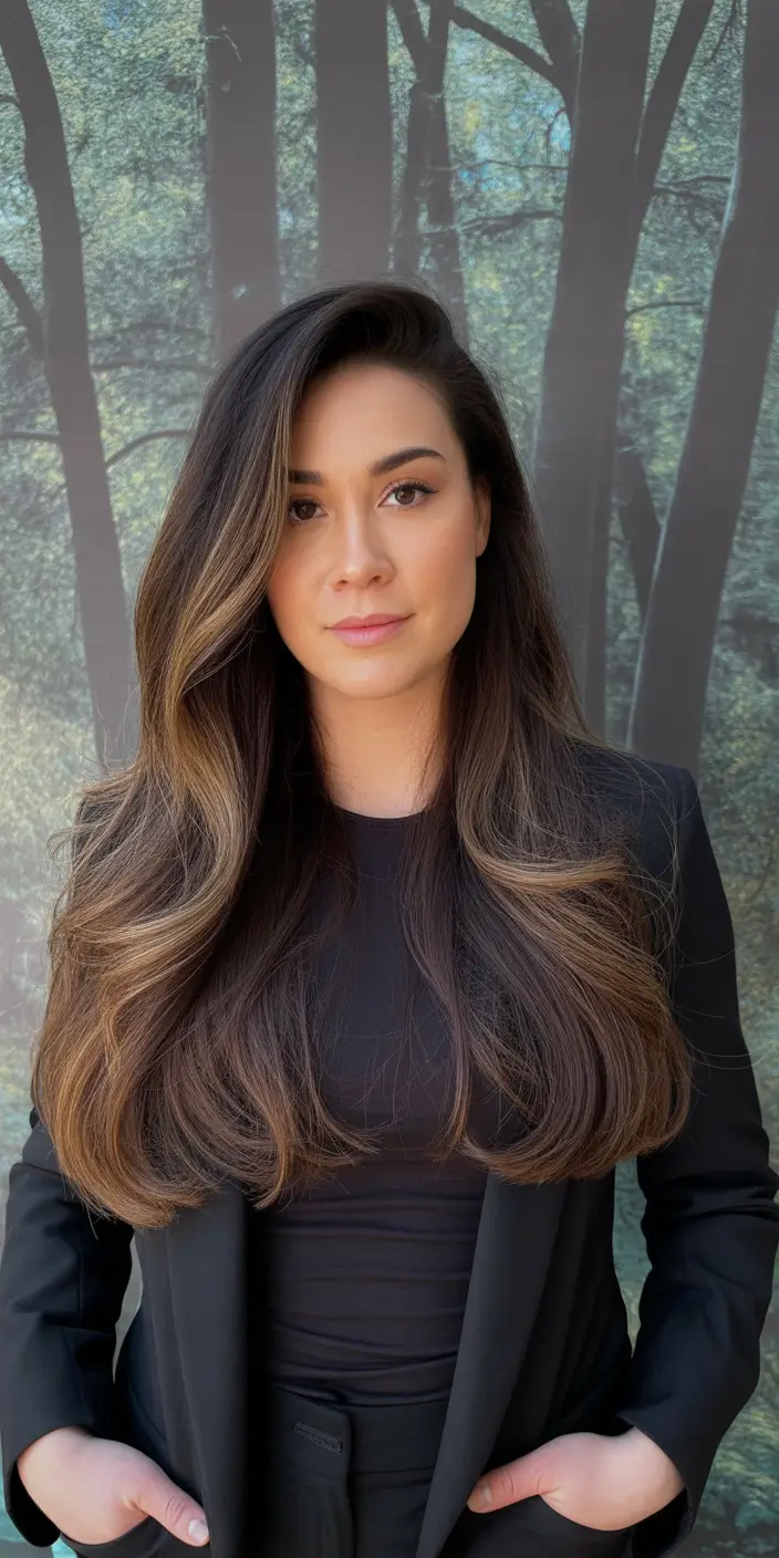 haircuts for thin fine hair Ultra Long Brunette Layers With Face Framing Dimension