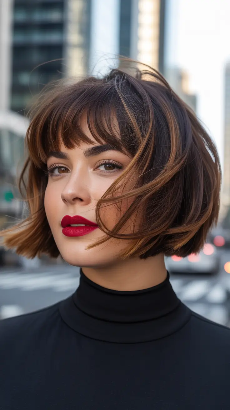haircuts for thin fine hair Wind-Swept Bob With Soft Short Bangs