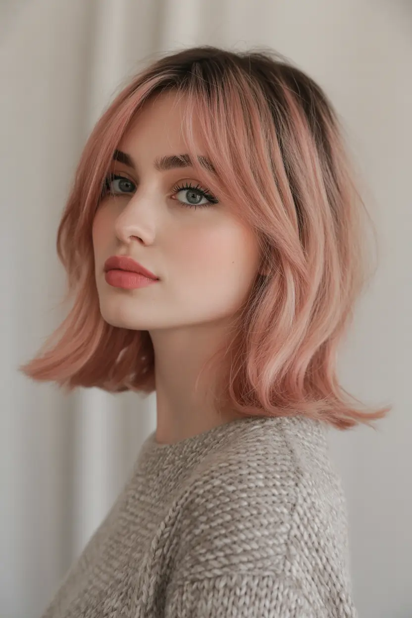 haircuts for thin fine hair Rosy Medium Short Bob With Soft Long Curtain Bangs