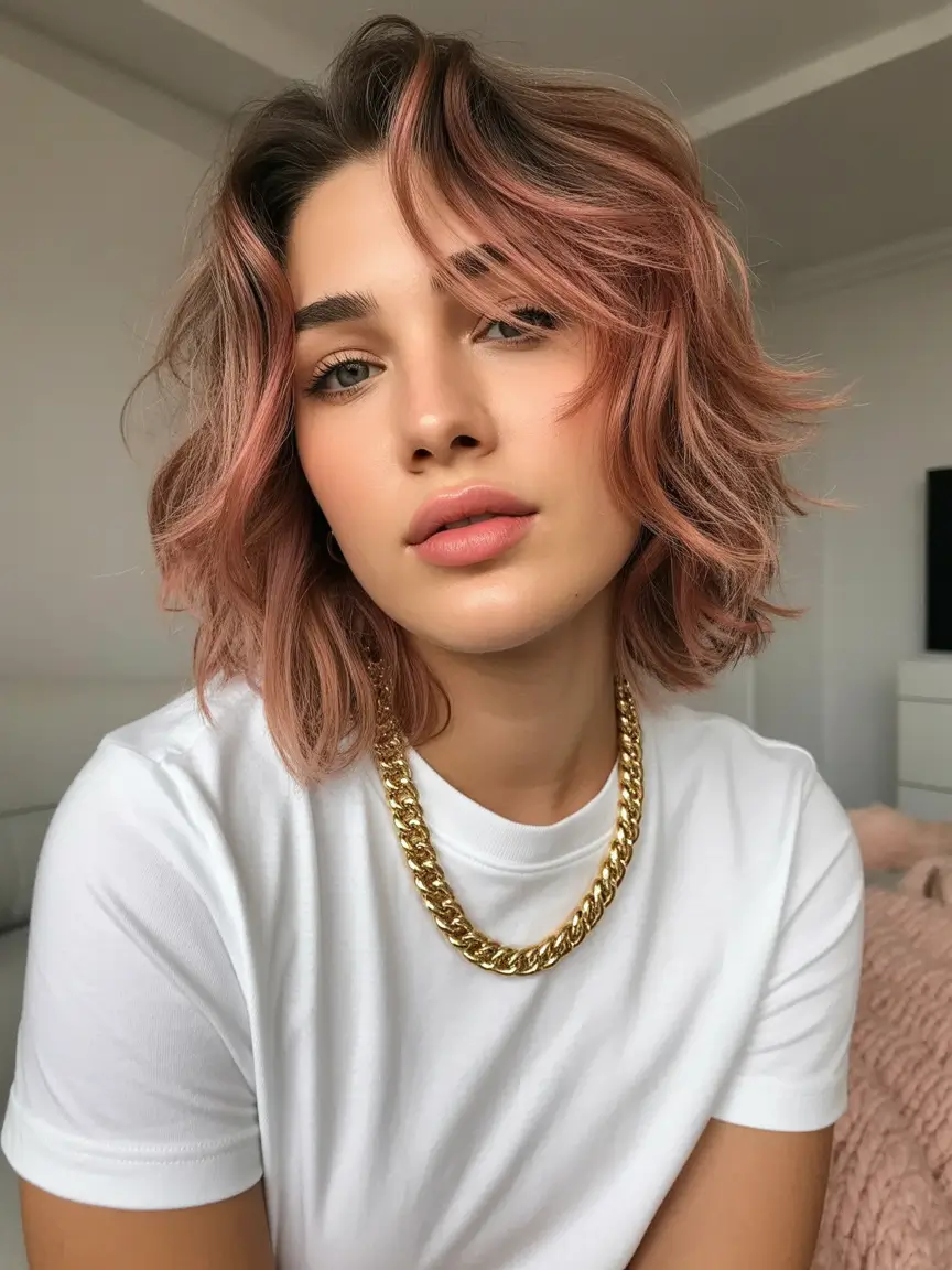 haircuts for thin fine hair Textured Medium Short Rose-Brown Bob