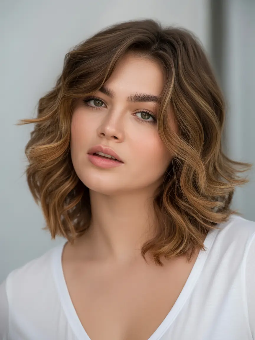 haircuts for wavy hair Soft Waves With Face-Framing Caramel Contouring