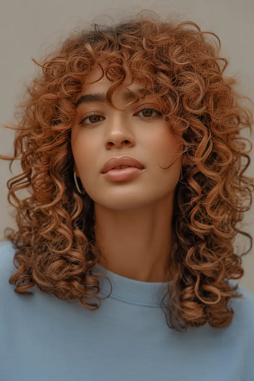 haircuts with bangs Curly Mid-Length Shape With Soft Bangs