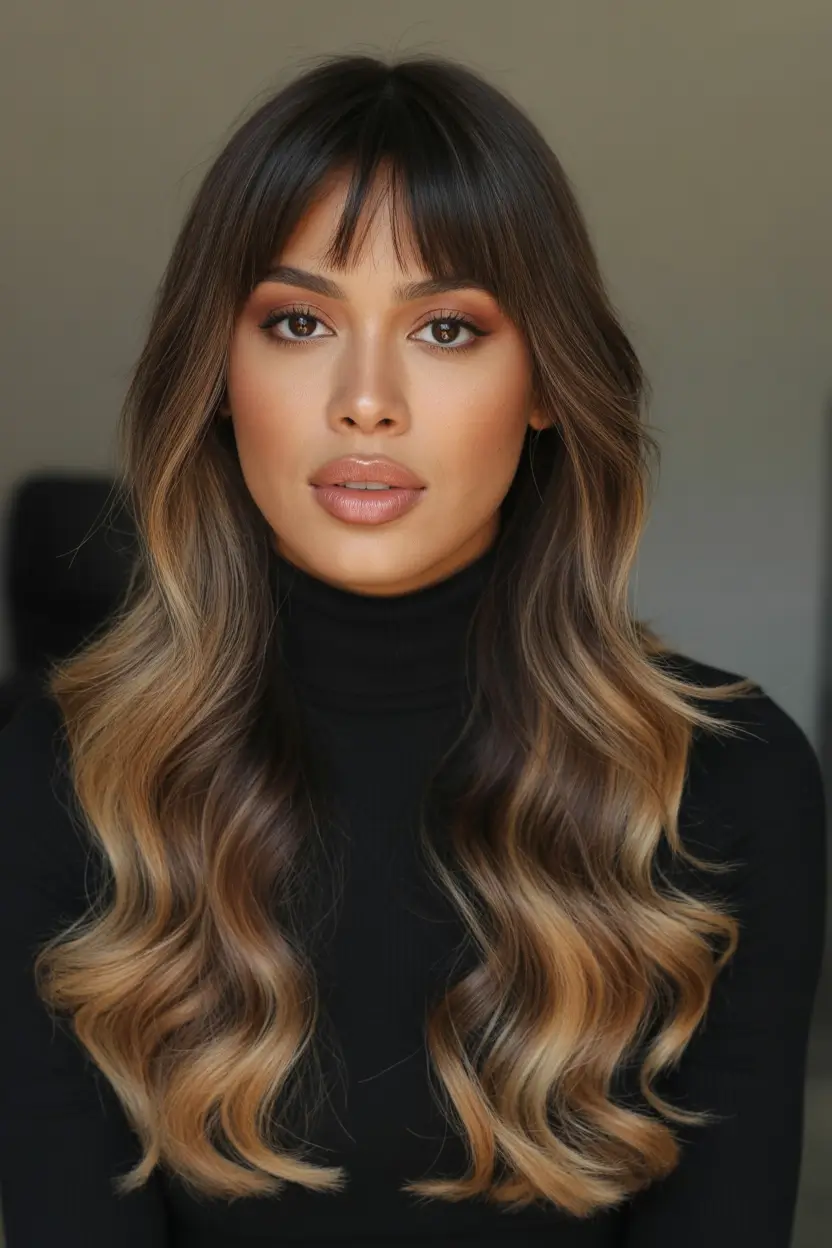 haircuts with bangs Long Wavy Blend With Curtain Bangs