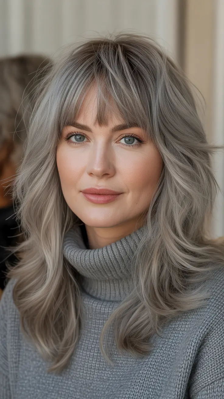 haircuts with bangs Layered Smoky Shag With Airy Bangs