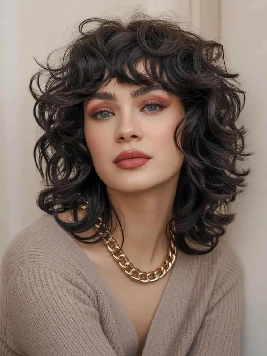 shag haircut Voluminous-Curly-Shag-With-Rounded-Fringe