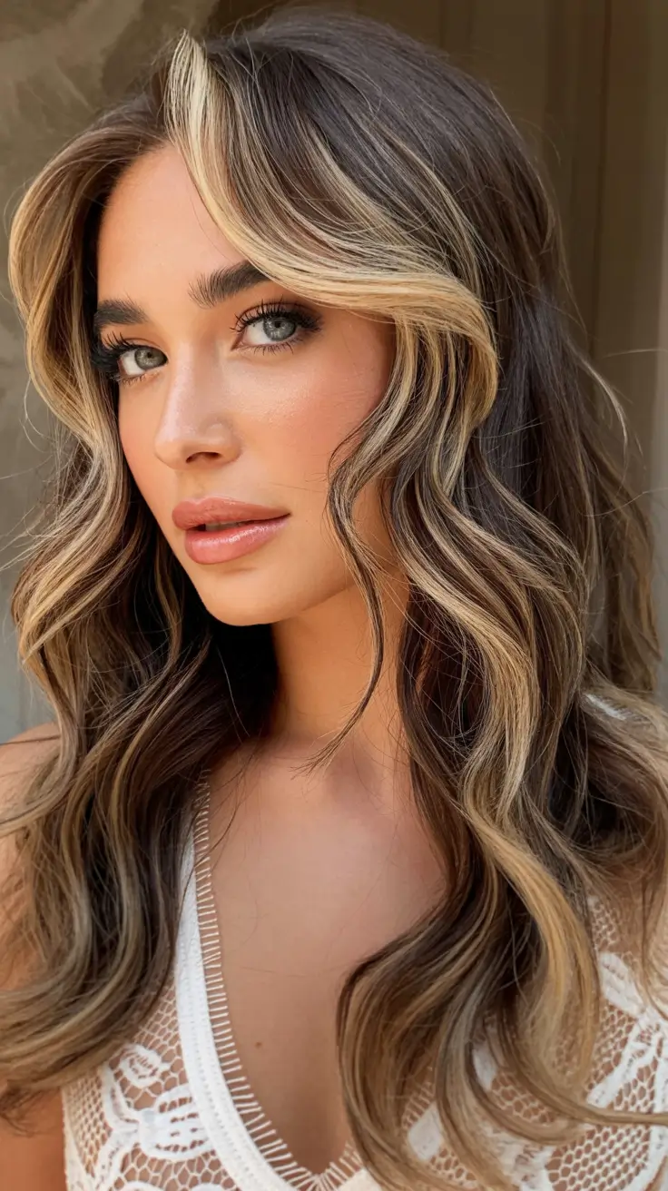21 Cute long hair hairstyles 2026 Soft Champagne Money-Piece Waves