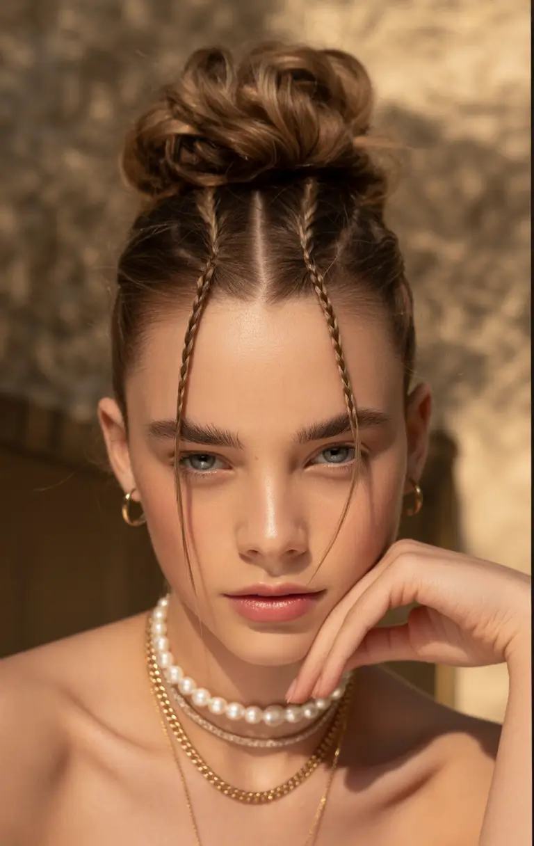 21 Cute long hair hairstyles 2026 Braided Mini-Strands with a Textured Bun
