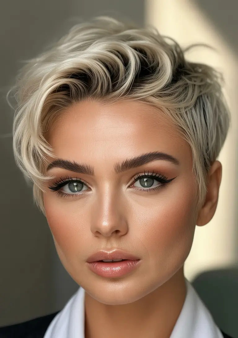 pixie haircuts Soft Blonde Pixie With Swooping Movement