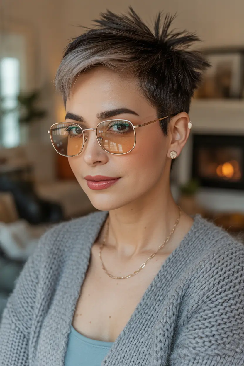 pixie haircuts Edgy Rooted Pixie With Frosted Front Lift