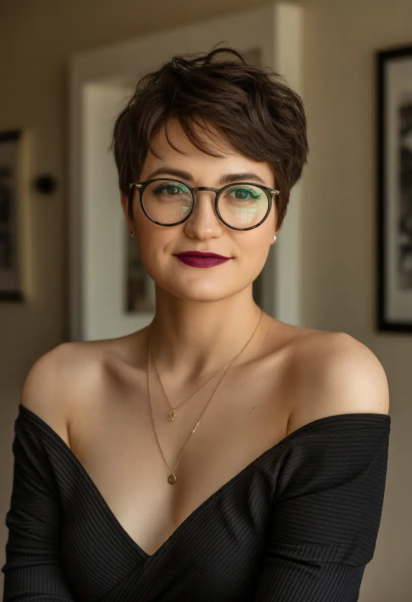 pixie haircuts Classic Brunette Pixie With Soft Academic Layers