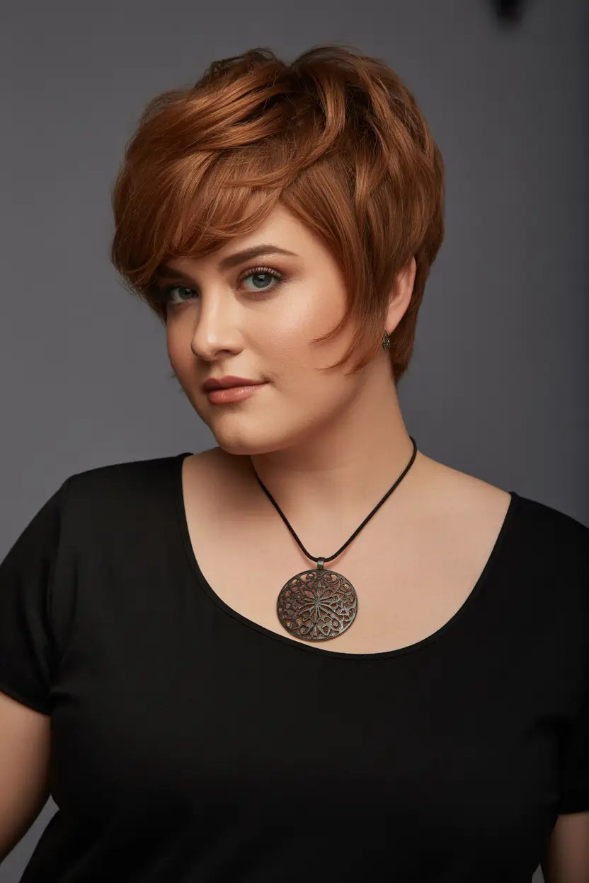 pixie haircuts Warm Copper Pixie With Feathered Side Layers