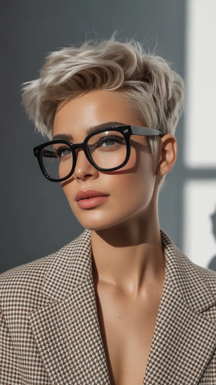 pixie haircuts Textured Platinum Pixie With Soft Lift