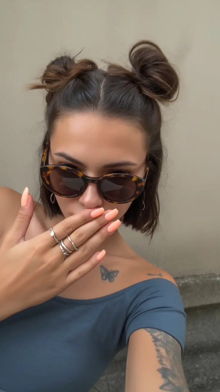 quick hairstyles Playful Double Mini Buns on Short Hair