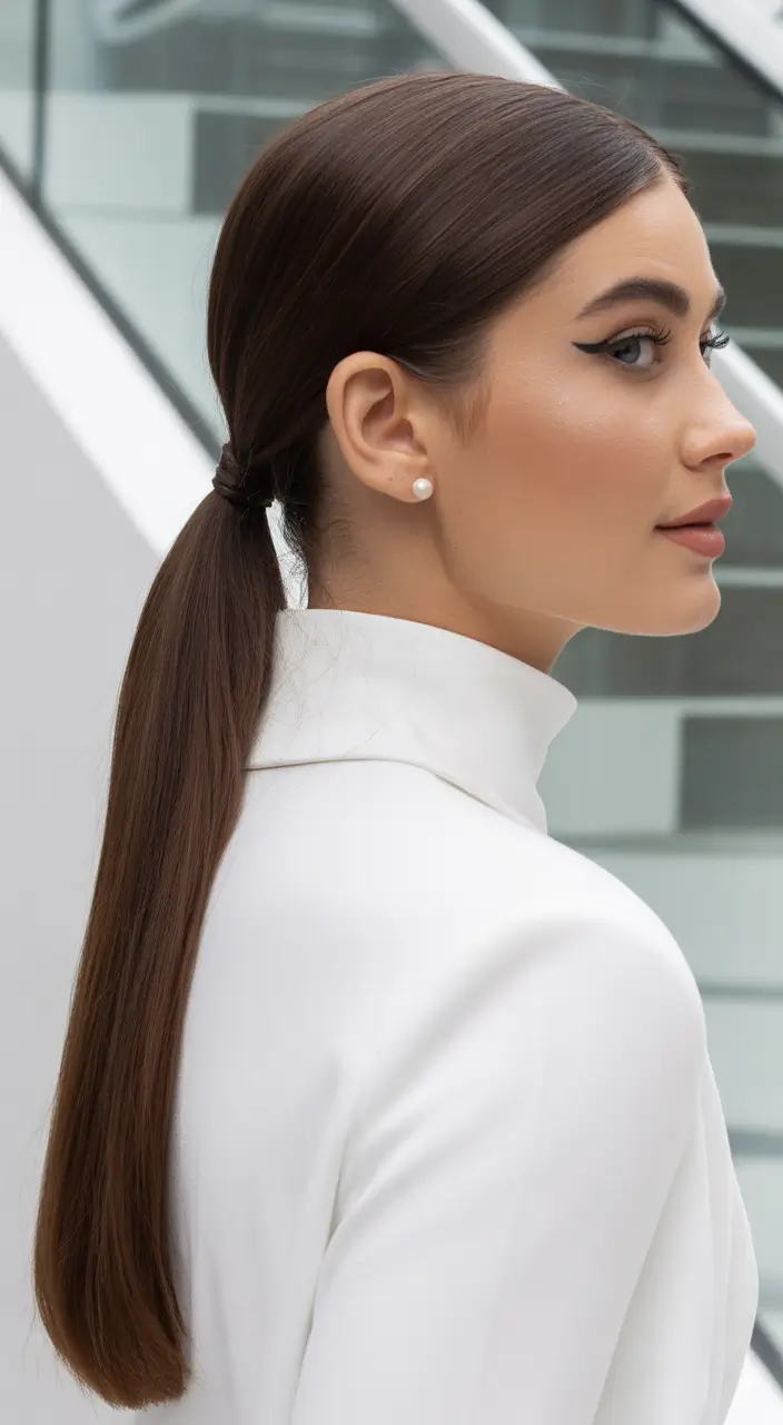quick hairstyles Polished Low Pony with Sleek Knot Detail