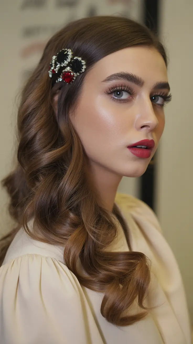 quick hairstyles Vintage Waves With Statement Gem Barrettes