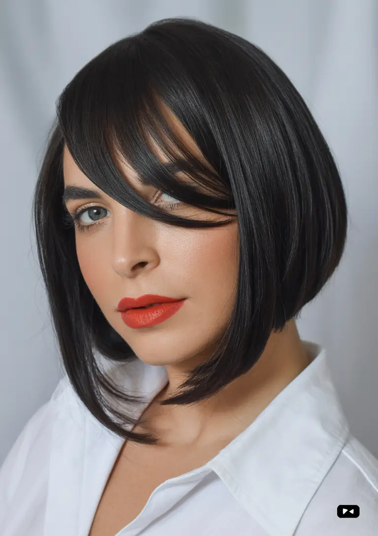 straight hairstyle Angled Bob With Sweeping Side Fringe