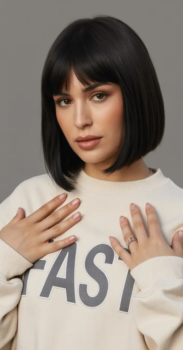 straight hairstyle Classic Bob With Soft Full Bangs