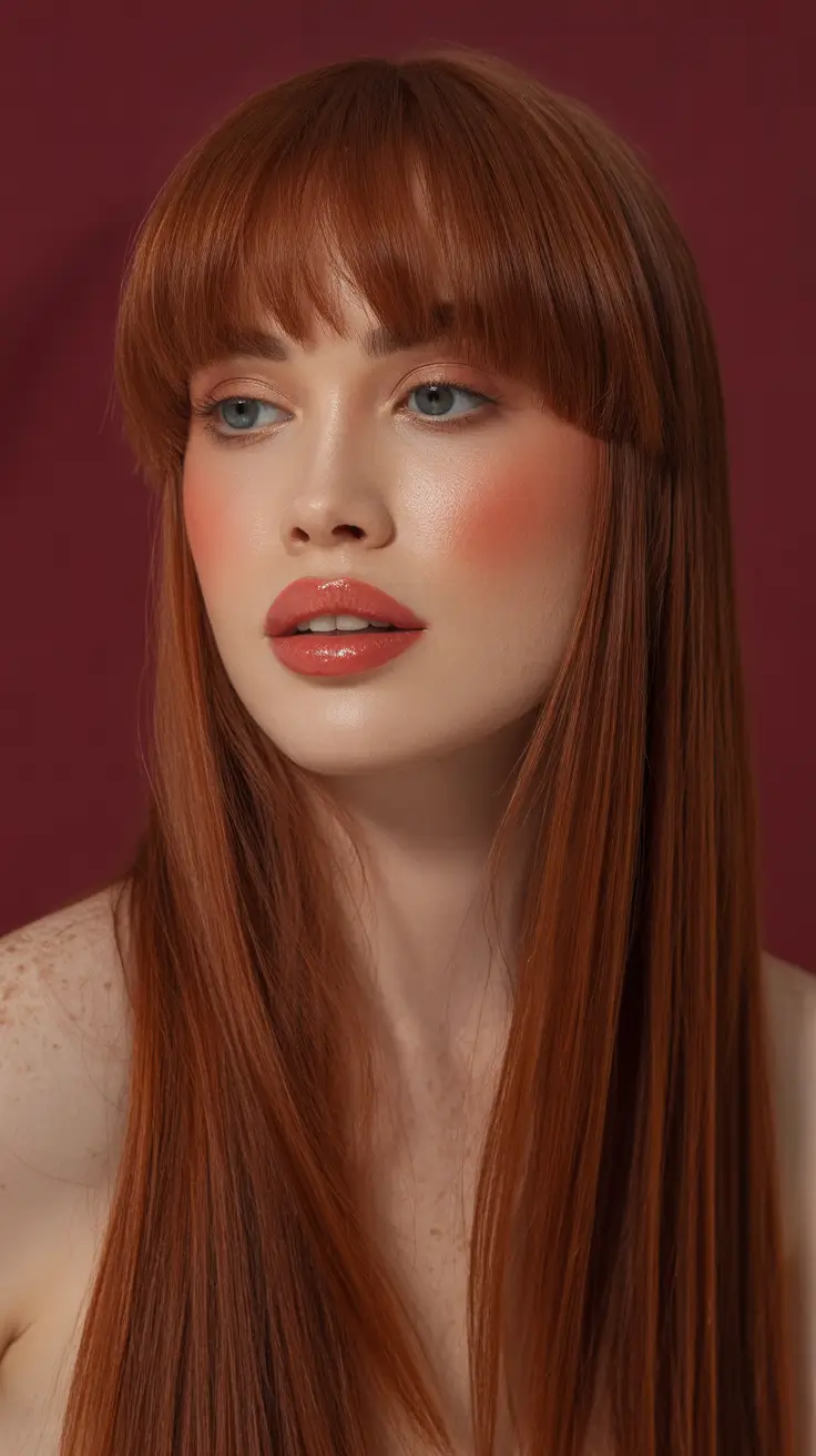 straight hairstyle Straight Copper Length With Polished Full Fringe