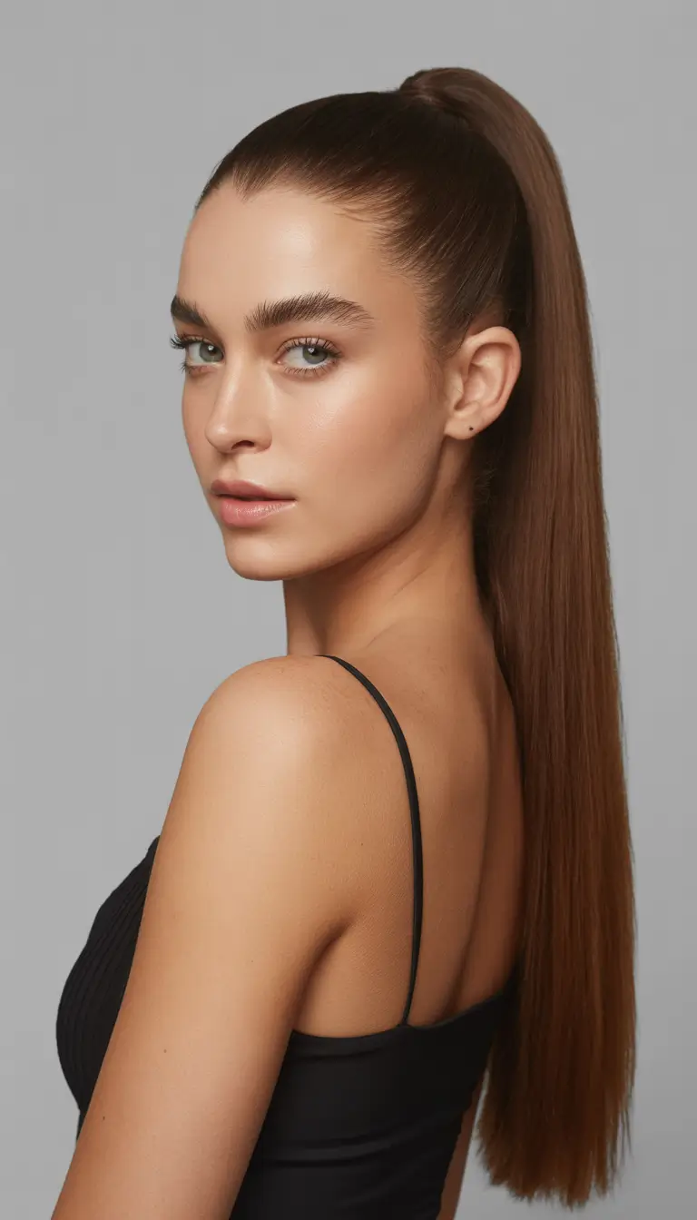 straight hairstyle Ultra Sleek High Pony With Clean Silhouette