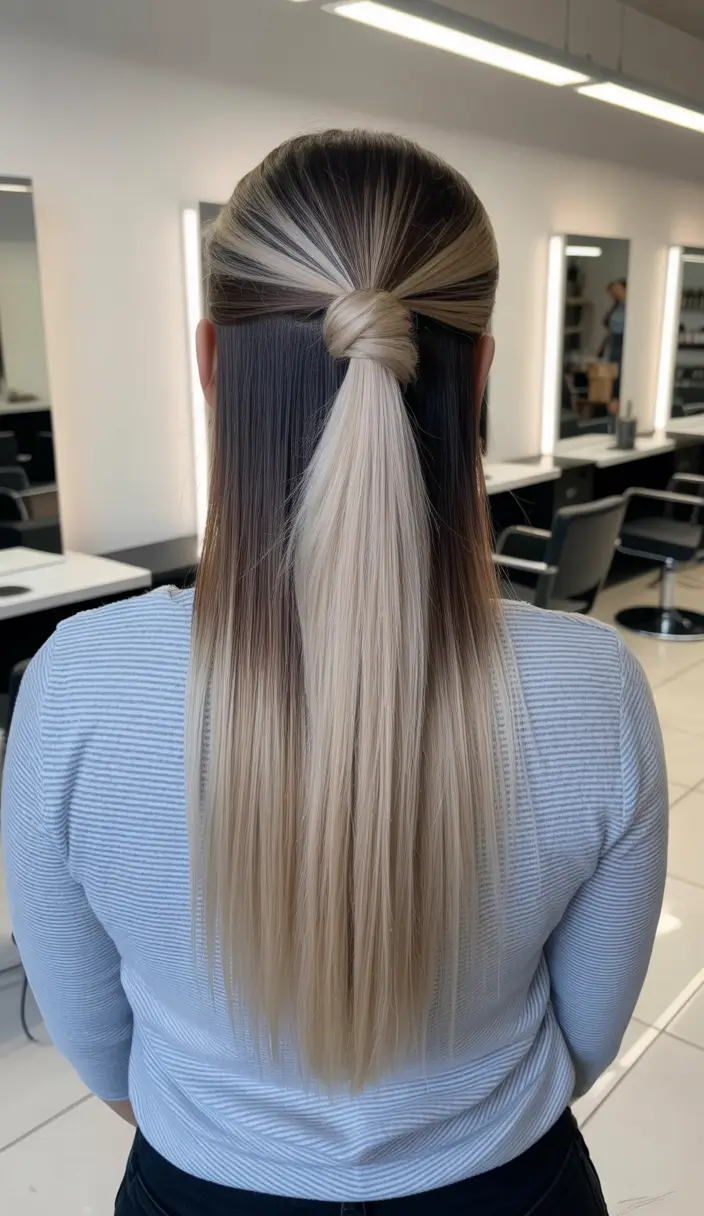 straight hairstyle Two-Tone Half Up Knot With Sleek Lengths