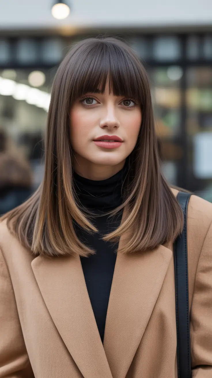 straight hairstyle Balanced Mid-Length With Wispy Modern Fringe