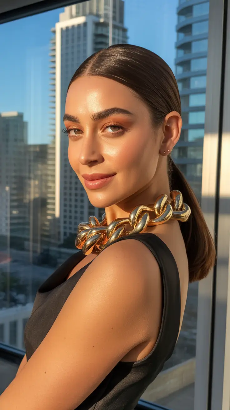 straight hairstyle Golden Hour Low Pony With Radiant Sleek Finish