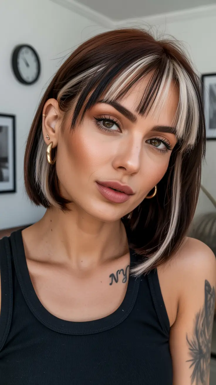straight hairstyle Two-Tone Bob With Bold Statement Bangs