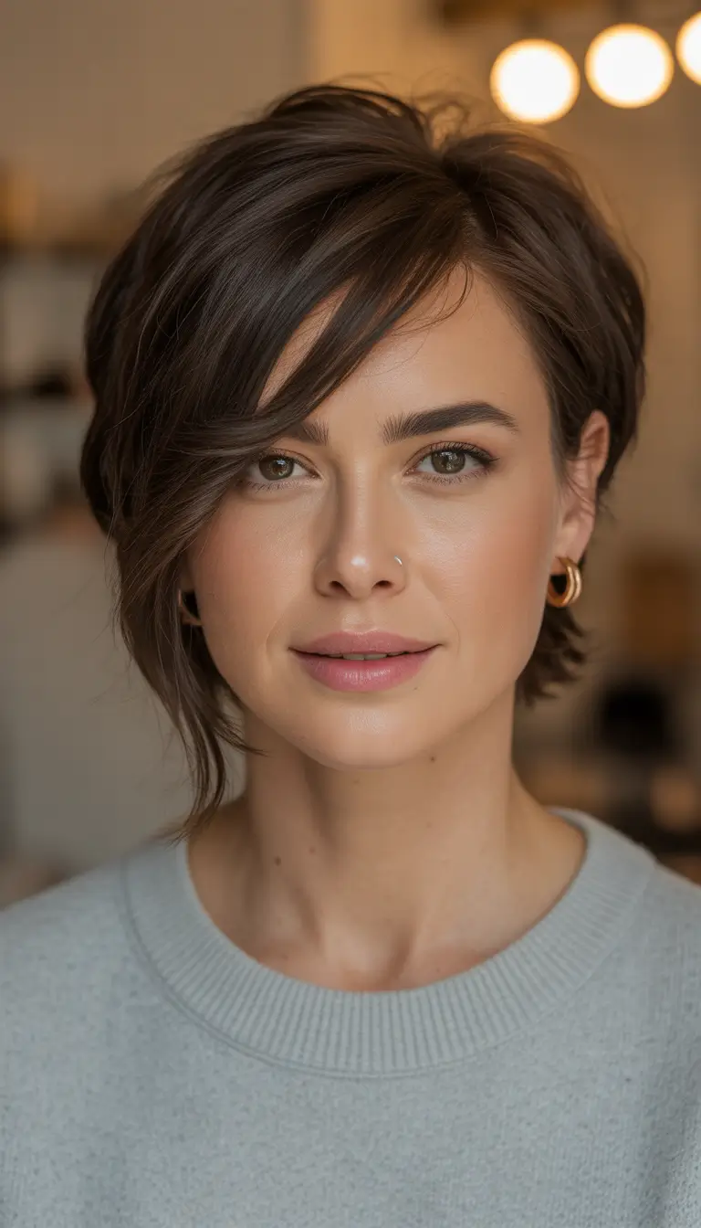 haircut Soft Tousled Mid-Length Crop With Feminine Detail