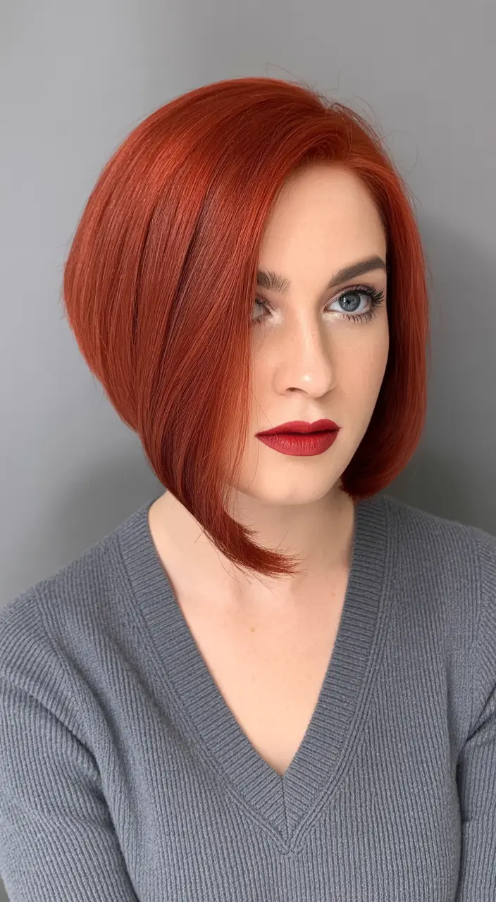 haircut Structured Copper A-Line Bob With Sharp Angles
