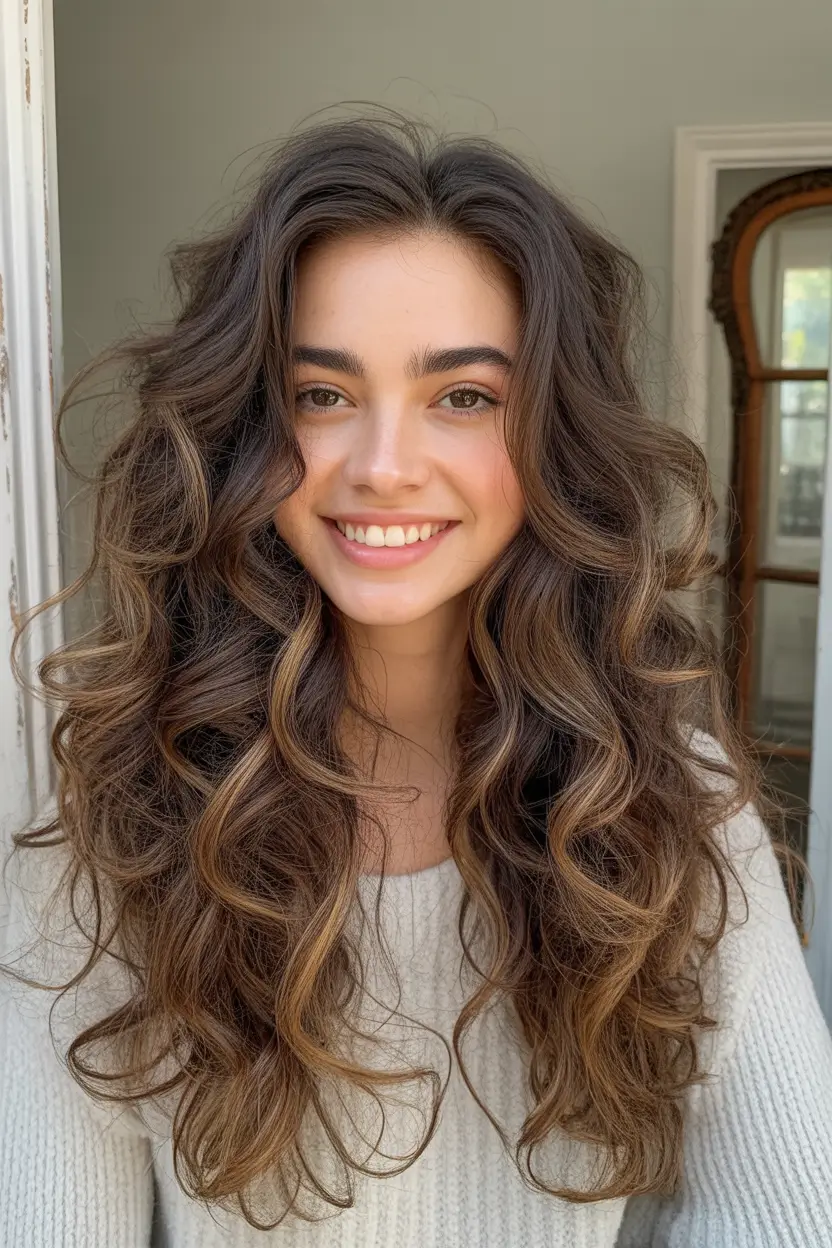 haircut Romantic Long Curly Layers With Soft Dimension