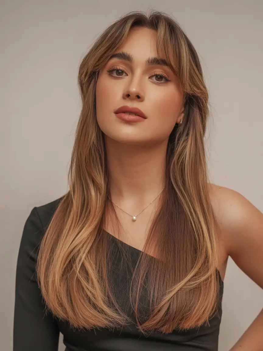 haircut Sleek Long Layers With Soft Curtain Fringe