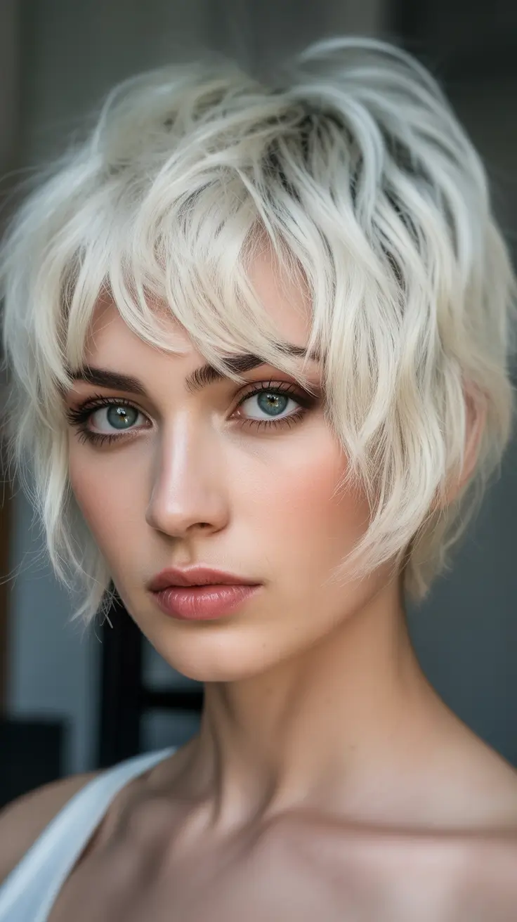 haircut Feathered Platinum Pixie With Soft Edges