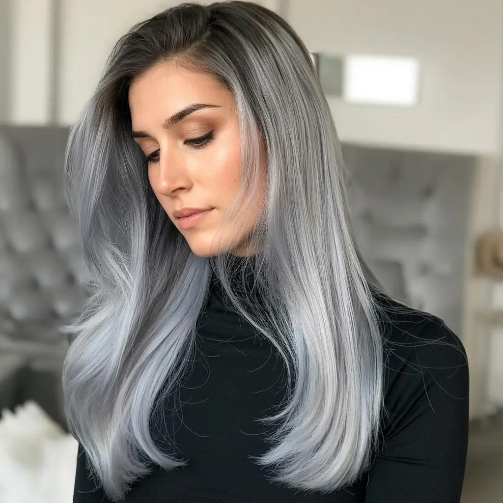 hair color Ice Pewter Shine With Sleek Length
