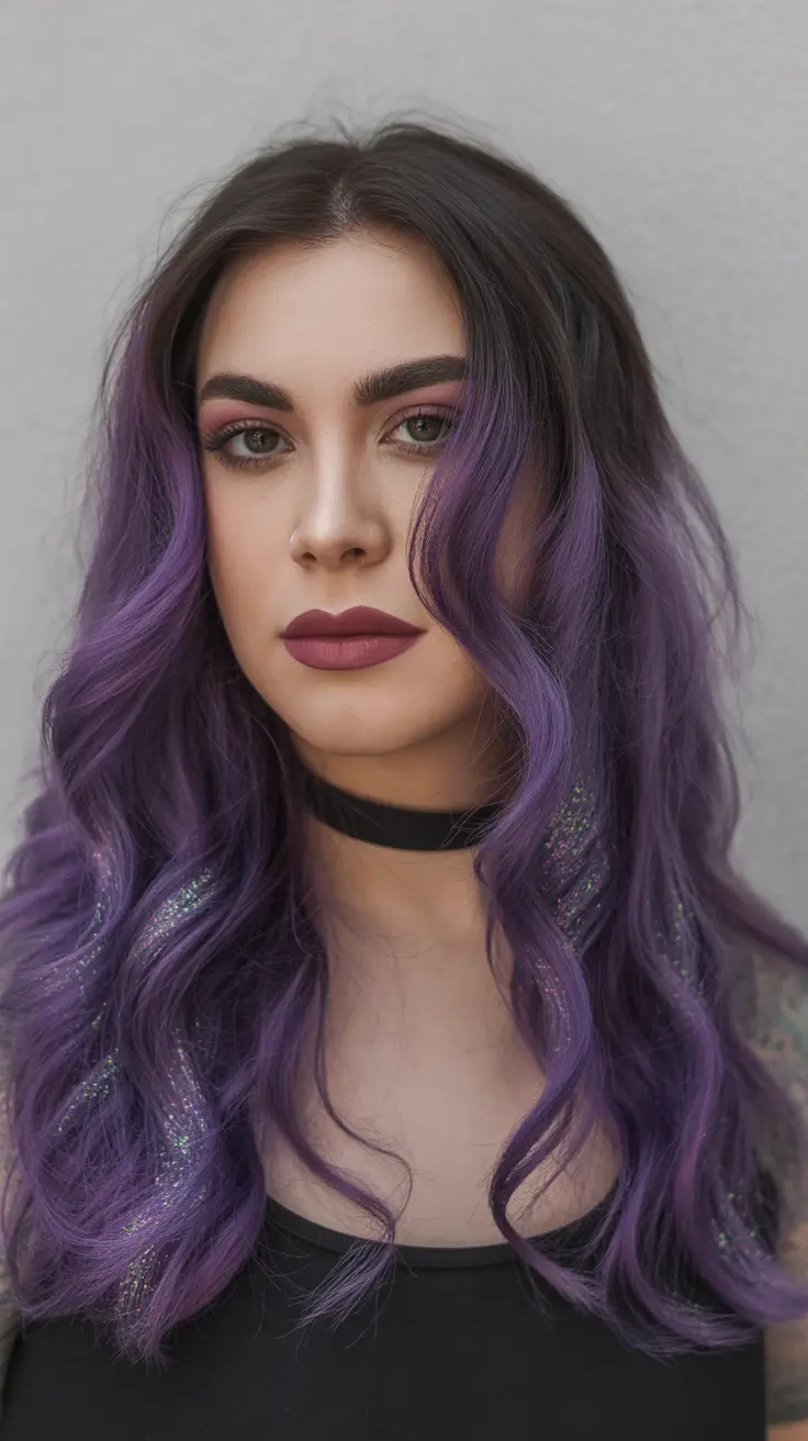 hair color Enchanted Violet Waves With Midnight Roots