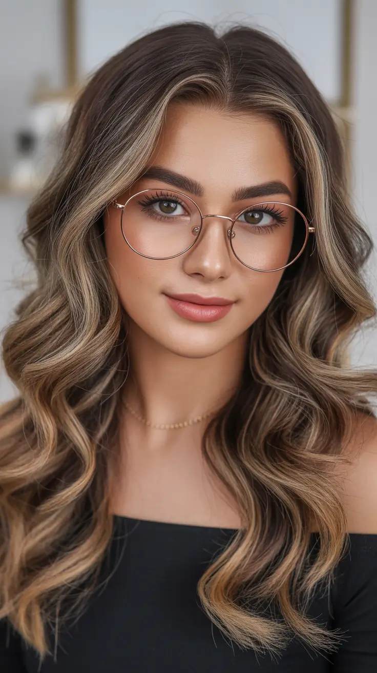 hair color Soft Mushroom Brown With Creamy Highlights