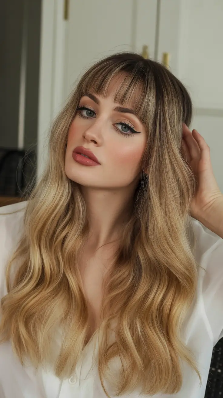 hair color Soft Honey Waves With Curtain Fringe
