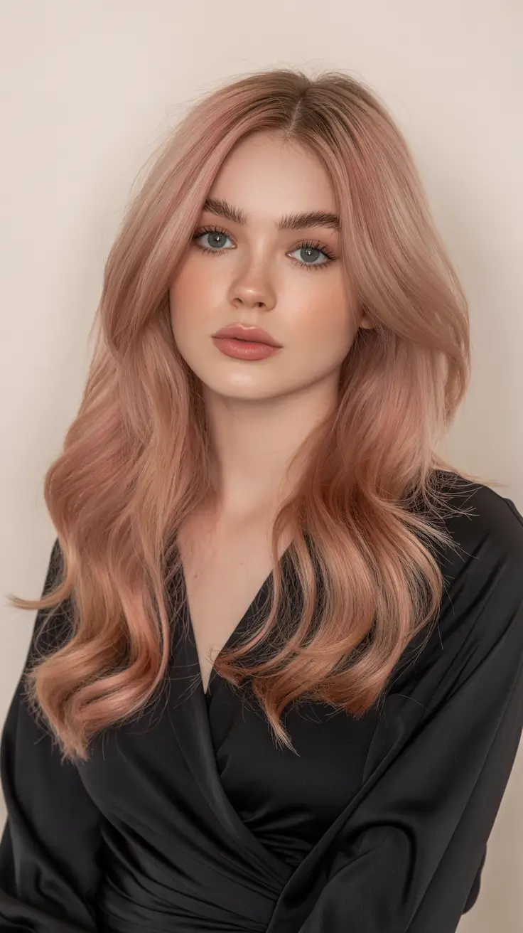 hair color Pastel Rose Blonde With Sleek Waves