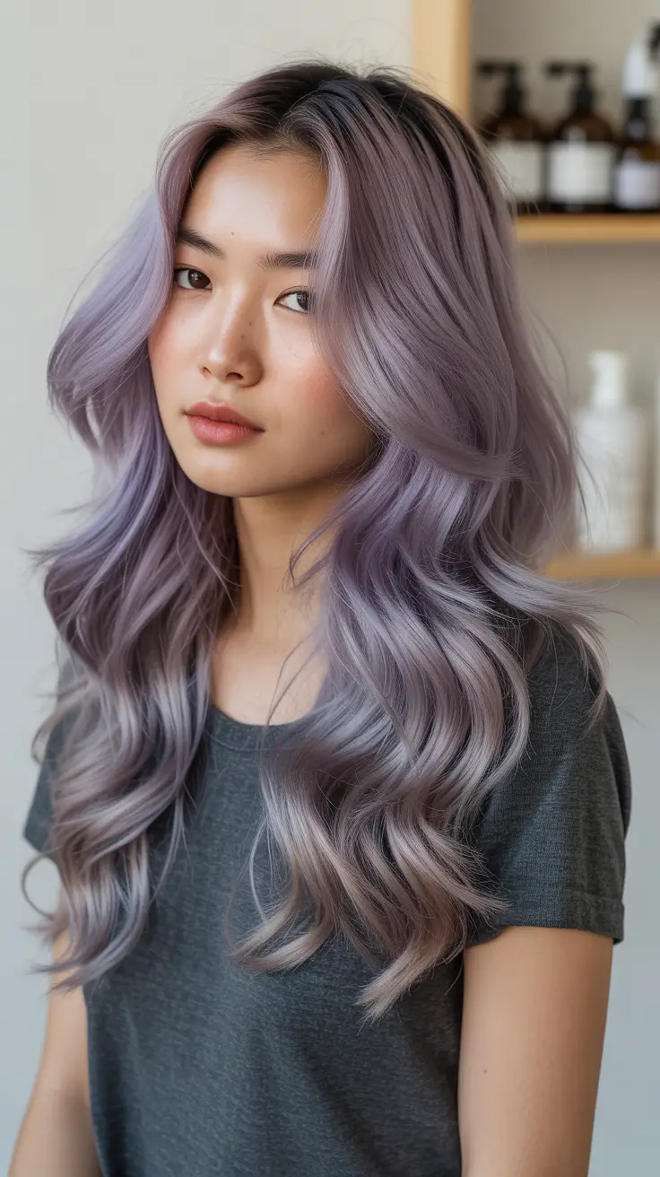 hair color Lavender Smoke Waves With Cool Dimension