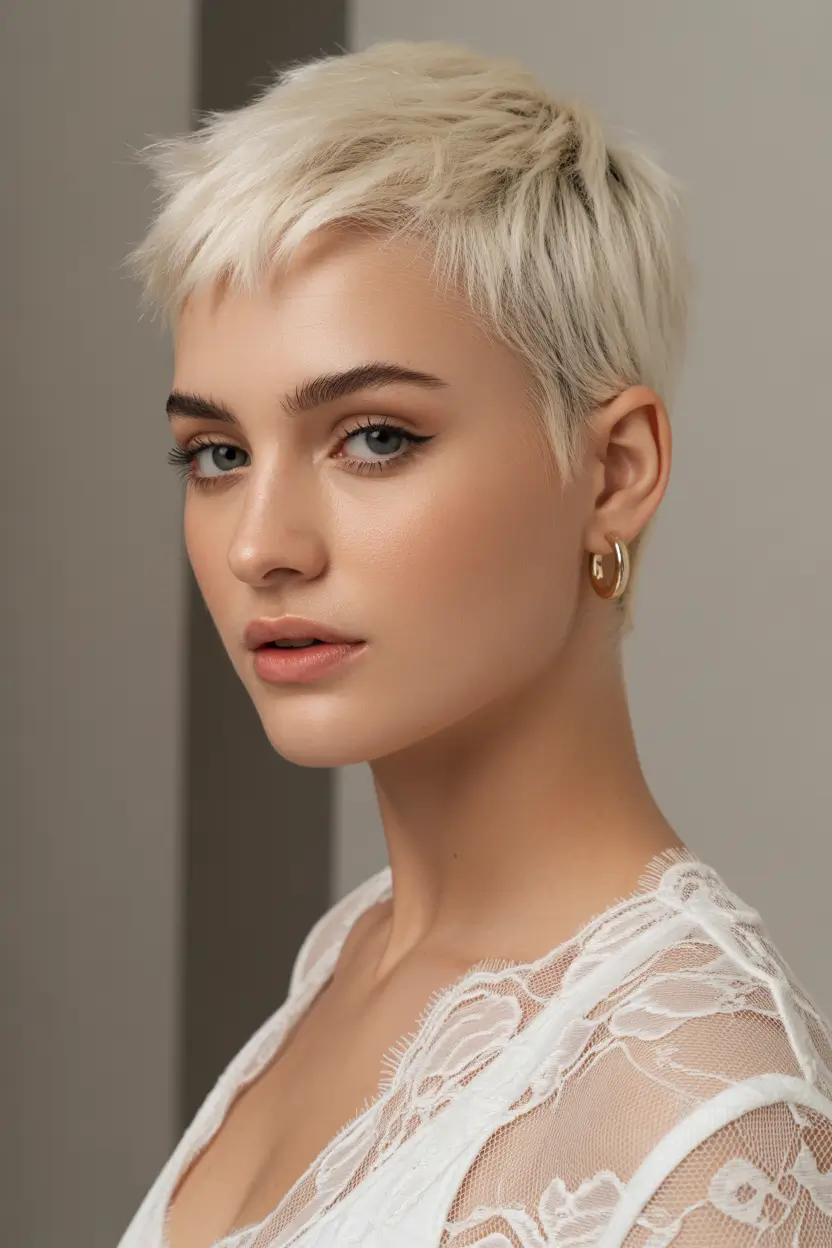 hair color Platinum Pixie With Textured Detail