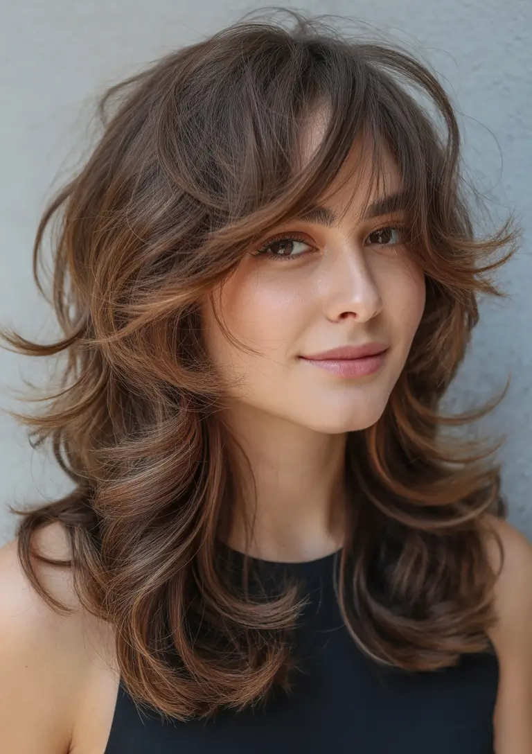 shag haircut Soft-Layered-Chestnut-Shag-With-Airy-Bangs