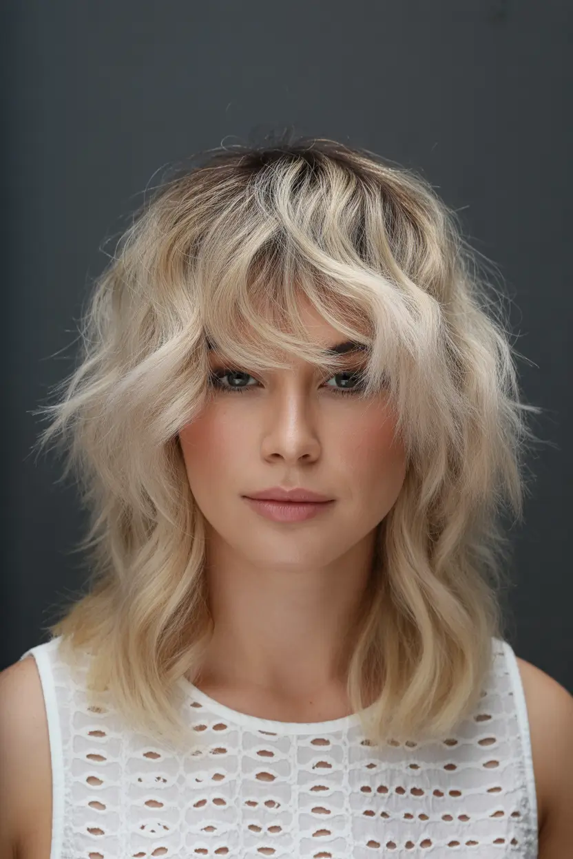 shag haircut Textured-Blonde-Shag-With-Tousled-Curtain-Bangs