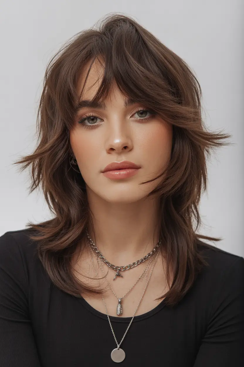 shag haircut Modern-Brunette-Shag-With-Piecey-Fringe