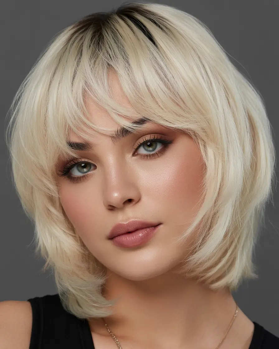 cute hairstyle Feathered Blonde Shag With Soft Rounded Bangs