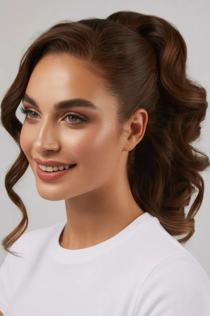 cute hairstyle Soft Retro Pony With Voluminous Curls